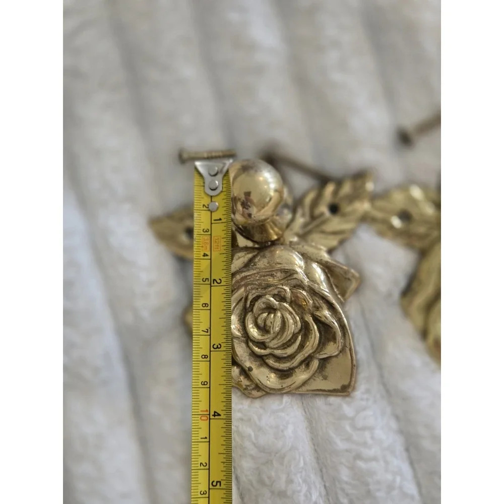 Pair Brass Curtain Rid Finials Or Tiebacks Drapery Rose Design With Screws